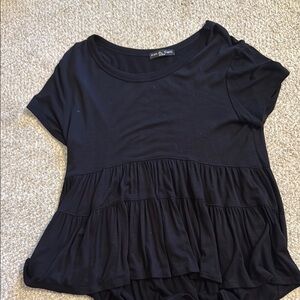 Kim & Cami Blue Ruffled Short Sleeve Blouse